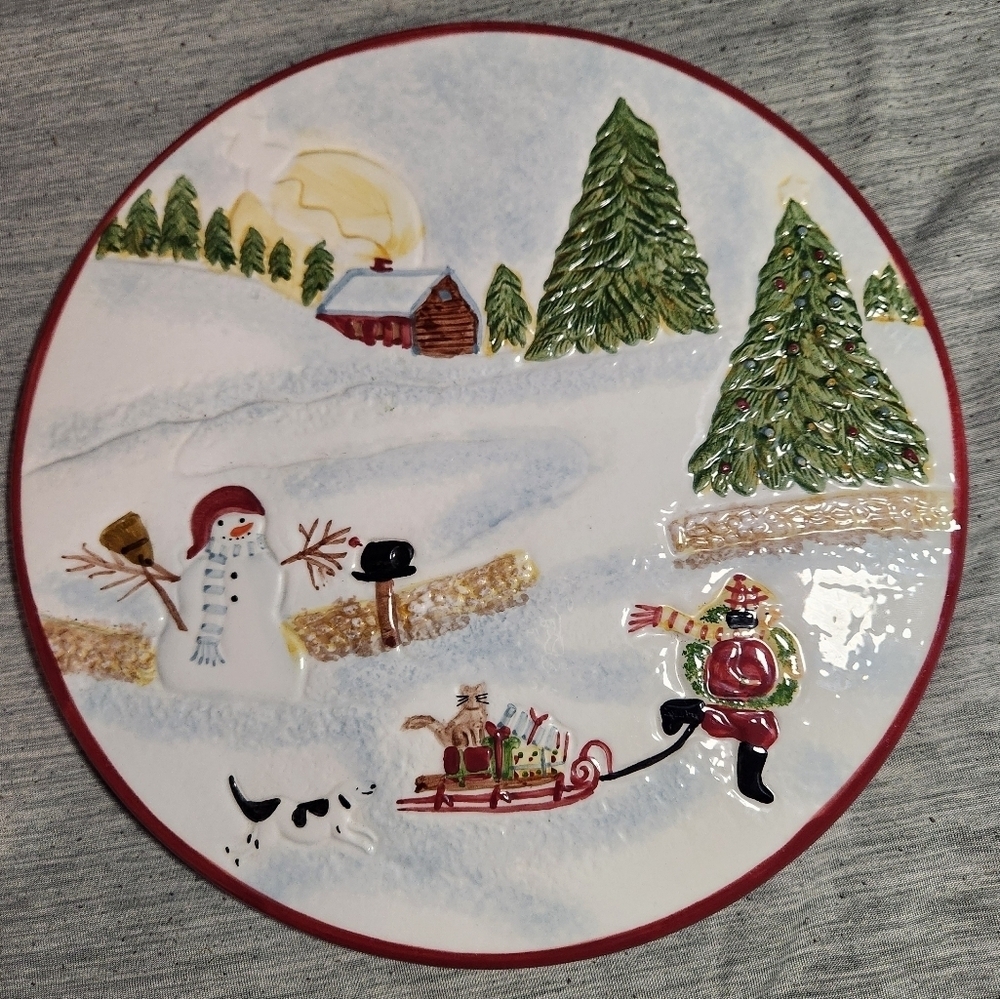 David Carter Brown Christmas Valley Children Sledding‎ Snowmen Trivet 9.5"